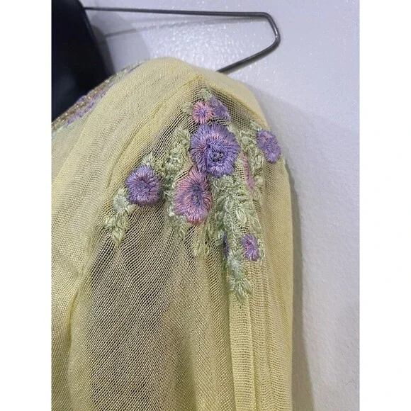 Agha Noor Afghanoor Yellow & Purple Embroidered Dress Size Medium Floral Lined - Picture 8 of 10